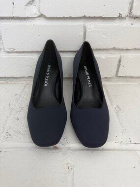 Donald Pliner Navy Stretch Block Heel Pumps Size 6.5M